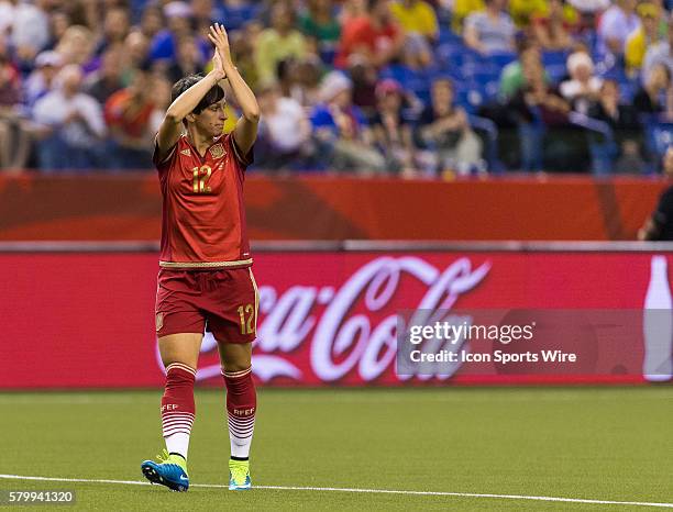 Spain midfielder Marta Corredera acknowledges the crowd during the 2015 FIFA Women's World Cup Group E match between Spain and Costa Rica at the...