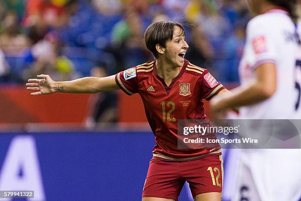 Spain midfielder Marta Corredera reacts during the 2015 FIFA Women's World Cup Group E match between Spain and Costa Rica at the Olympic Stadium in...