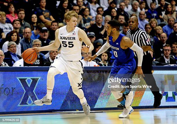 March 05 2016 Xavier G J.P. Macura attempts to get past Creighton G Maurice Watson Jr. In the game between the Creighton University Bluejays and the...