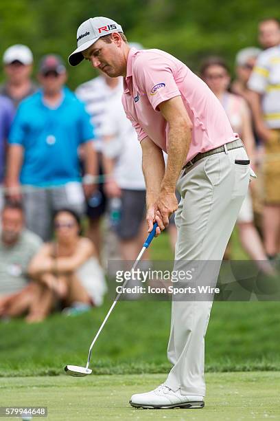 Brendon Todd puts on the eighth green during the final round of the Memorial Tournament presented by Nationwide Insurance held at Muirfield Village...