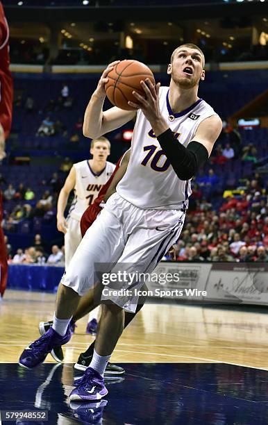 Northern Iowa forward Seth Tuttle gets ready to put up a shot during a second round Missouri Valley Conference Basketball Tournament game between the...