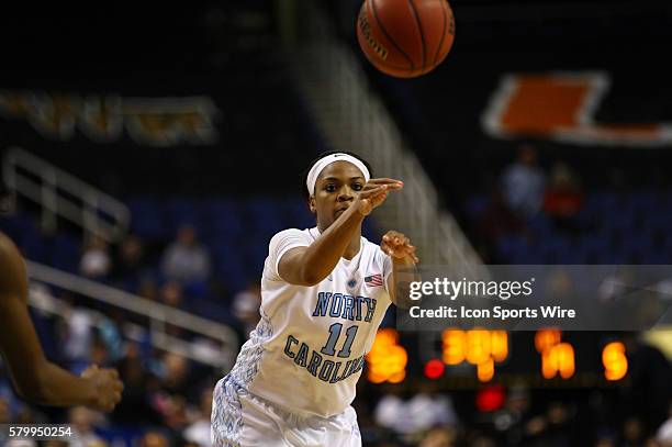 North Carolina Tar Heels guard Brittany Rountree in action during the ACC Women's Basketball Tournament between the Georgia Tech Yellow Jackets and...