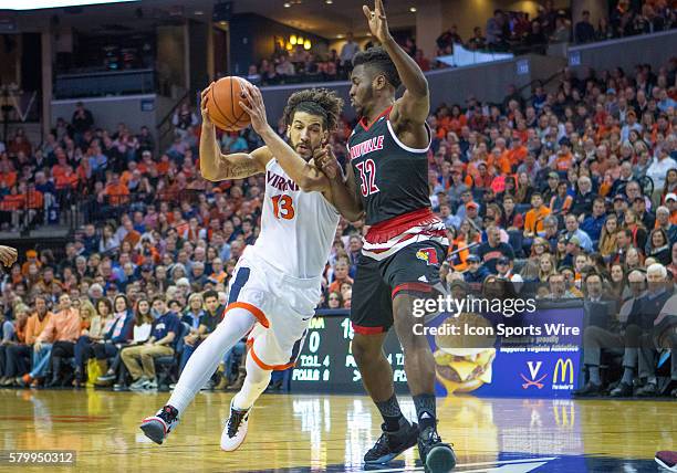 Virginia forward Anthony Gill during an NCAA basketball game between the Virginia Cavaliers and the Louisville Cardinals at John Paul Jones Arena in...