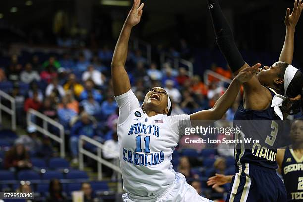 North Carolina Tar Heels guard Brittany Rountree in action during the ACC Women's Basketball Tournament between the Georgia Tech Yellow Jackets and...