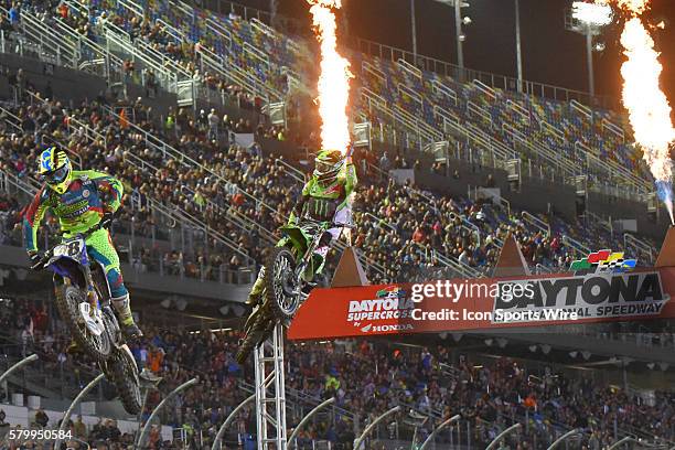 Eli Tomac Kawasaki KX 450F Cortez, CO MONSTER ENERGY KAWASAKI winning the AMA Monster Energy Supercross, held at Daytona International Speedway,...