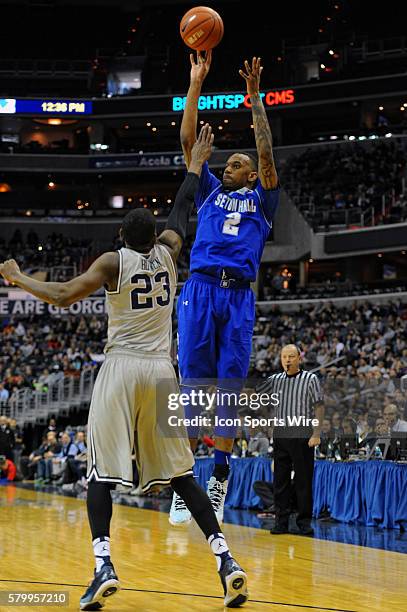 Seton Hall Pirates forward Brandon Mobley scores against Georgetown Hoyas forward Aaron Bowen at the Verizon Center in Washington, DC. Where the...