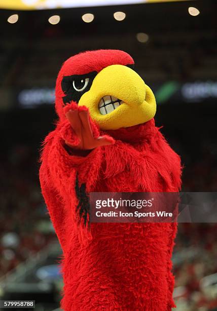 Louisville Cardinals mascot in a game between the University of Virginia Cavaliers and the University of Louisville Cardinals in Louisville, KY.