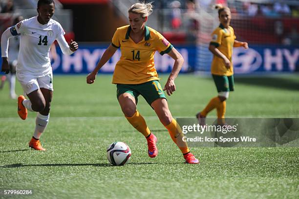 June 2015 Australia's Alanna Kennedy moves the ball during the Australia vs Nigeria game at the Investors Group Field in Winnipeg MB.