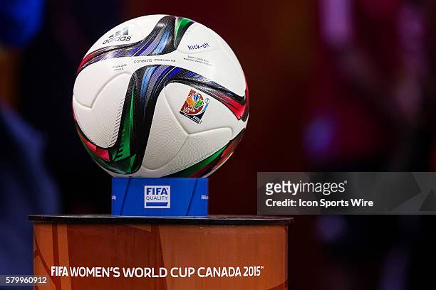 The official FIFA football prior to the 2015 FIFA Women's World Cup Group E match between Spain and Costa Rica at the Olympic Stadium in Montreal,...