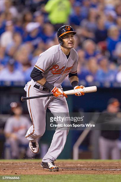 Baltimore Orioles second baseman Ryan Flaherty during the MLB American League game between the Baltimore Orioles and the Kansas City Royals at...
