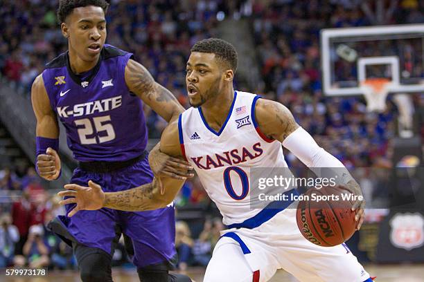Kansas Jayhawks guard Frank Mason III during the NCAA Big 12 conference mens basketball tournament game between the Kansas State Wildcats and the...