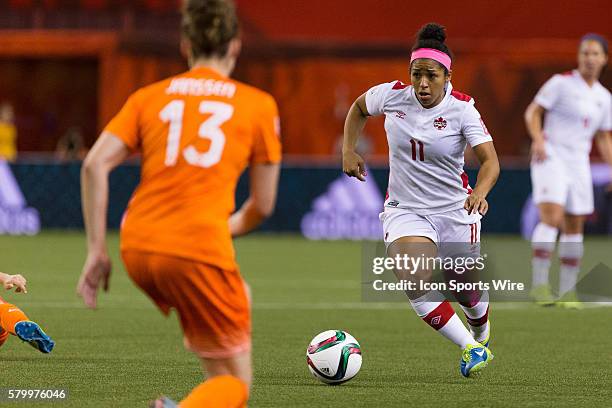 Canada midfielder Desiree Scott controls the ball during the 2015 FIFA Women's World Cup Group A match between Netherlands and Canada at the Olympic...