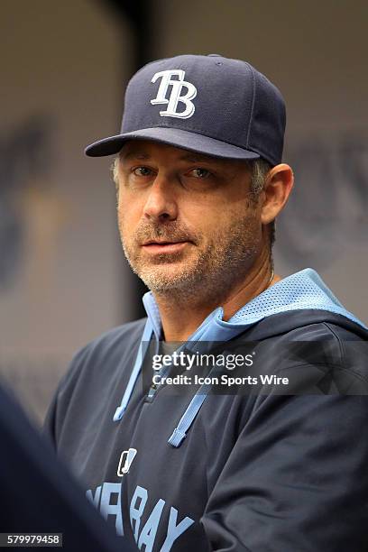 Hitting Coach Derek Shelton of the Rays during the American League regular season game between the Chicago White Sox and the Tampa Bay Rays at...