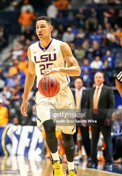 Tigers forward Ben Simmons brings the ball up court during the SEC Championship Tournament game between LSU and Tennessee. LSU defeats Tennessee...