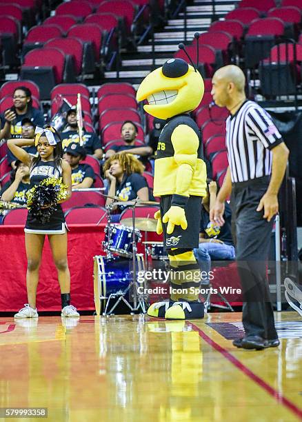 The Alabama State Hornet mascot during the 2016 SWAC Women's Basketball Tournament featuring the Grambling State Lady Tigers vs Alabama State Lady...