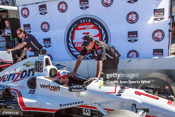 Will Power arrives at the Verizon Pit Box after qualification for the Verizon Series, GoPro Grand Prix of Sonoma held at Sonoma Raceway, CA. His...