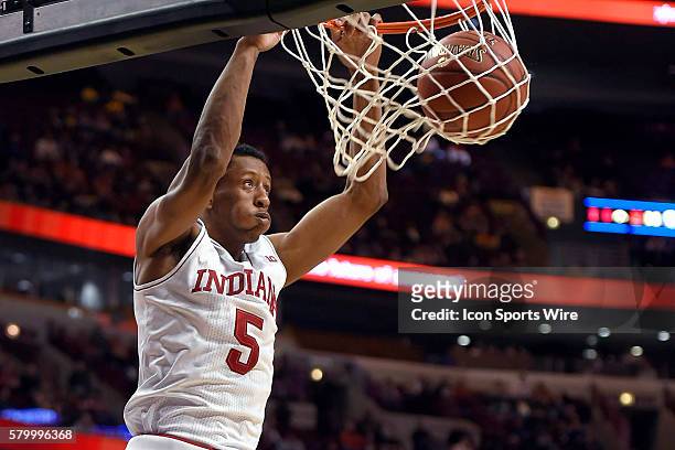 Indiana Hoosiers forward Troy Williams dunks a basket in action during a game between the Northwestern Wildcats and the Indiana Hoosiers in the Big...