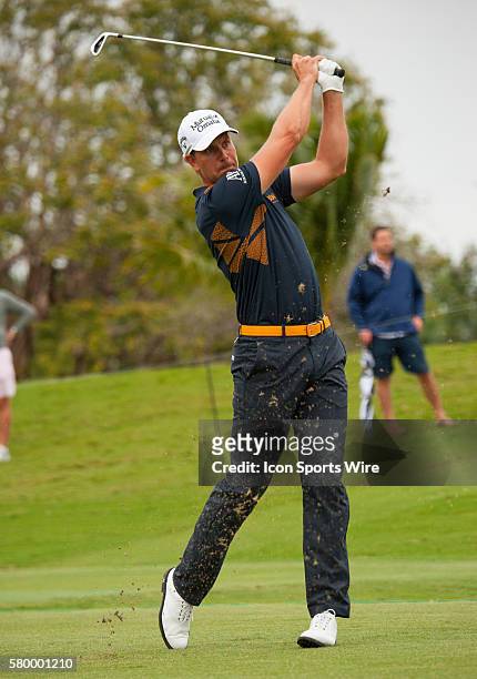 Henrik Stenson swings on the 16th green during the Final Round of the PGA - World Golf Championships-Cadillac Championship at Trump National Doral,...