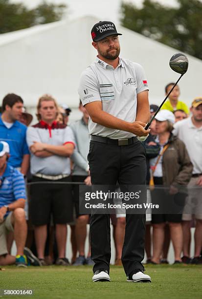 Ryan Moore tees off on the 18th green during the Final Round of the PGA - World Golf Championships-Cadillac Championship at Trump National Doral, in...
