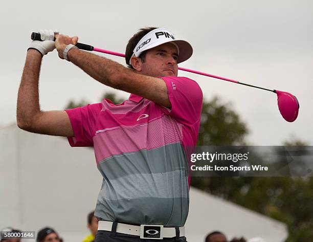 Bubba Watson tees off on the 18th green during the Final Round of the PGA - World Golf Championships-Cadillac Championship at Trump National Doral,...