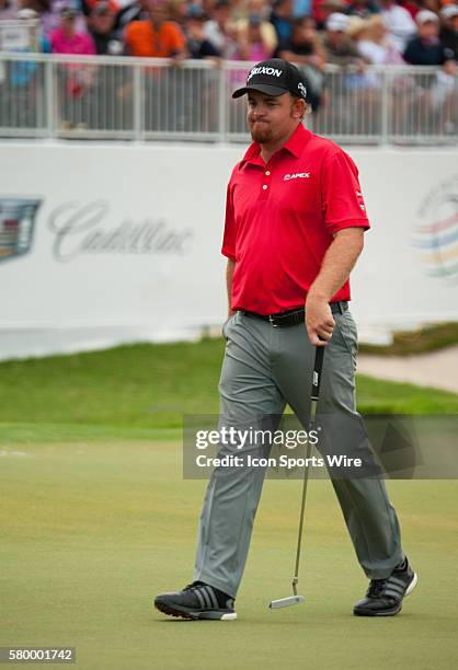 Holmes upset with his shot on the 18th green during the Final Round of the PGA - World Golf Championships-Cadillac Championship at Trump National...