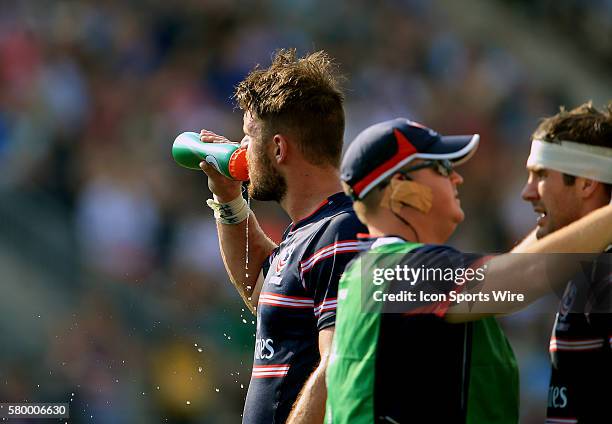 Al McFarland of the USA Eagles takes a break during an international rugby friendly match against Harlequins at PPL Park, in Chester, PA. Harlequins...