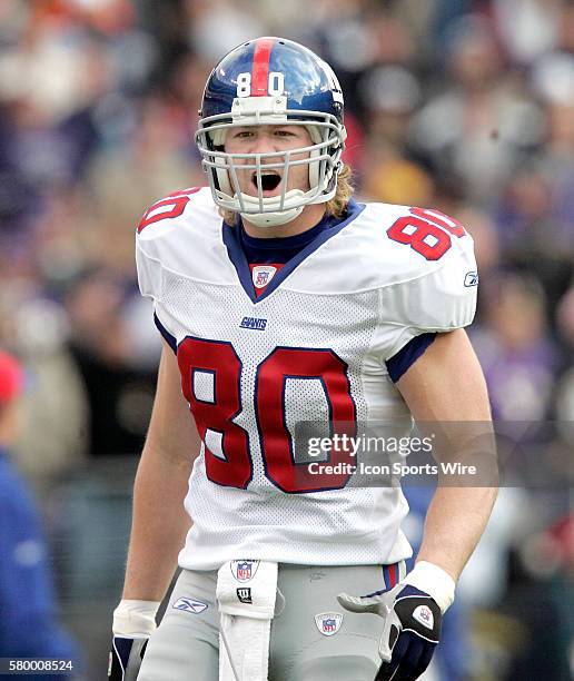 Jeremy Shockey looking dejected during the first half of a NFL football game between the Balitmore Ravens and the New York Giants. Ravens won the...