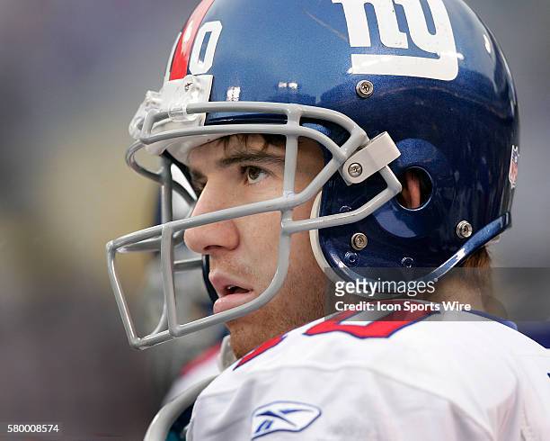 Giants quarterback Eli Manning stares onto the field during the second half of a NFL football game between the Balitmore Ravens and the New York...
