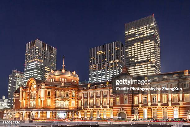 tokyo station at night - tokyo station stock pictures, royalty-free photos & images