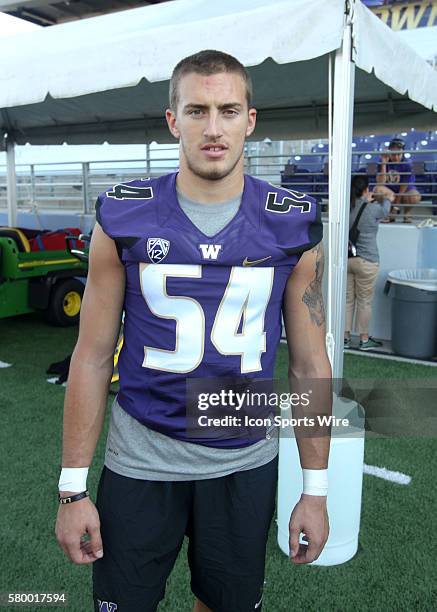 University of Washington's Matt Preston on Football Picture Day at Husky Stadium in Seattle, Washington