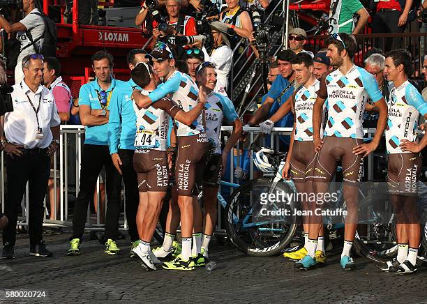 Second of the Tour Romain Bardet of France and AG2R La Mondiale greets his teammates following stage 21, last stage of the Tour de France 2016...
