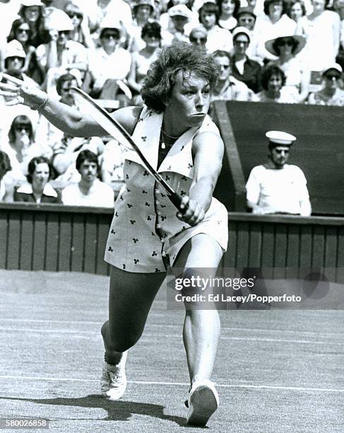 Martina Navratilova of Czechoslovakia in action on Centre Court during the Wimbledon Championships at the All England lawn Tennis Club in London,...