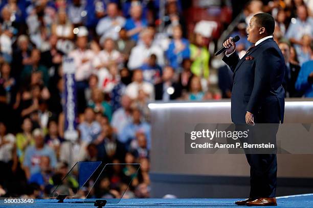 Bobby Hill performs the National Anthem on the first day of the Democratic National Convention at the Wells Fargo Center, July 25, 2016 in...