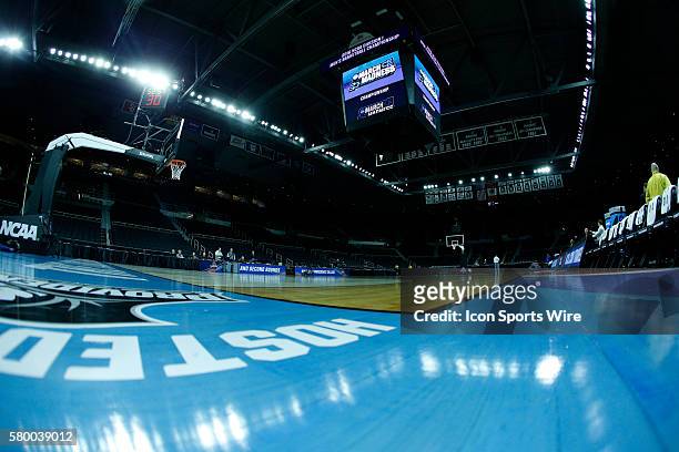General view of the arena and floor prior to the start of the Miami Hurricanes game versus the Wichita State Shockers in the Second Round of the...
