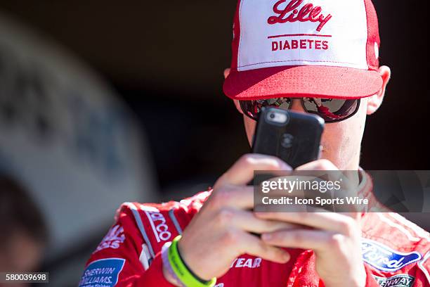 Ryan Reed gets ready to practice for the TREATMYCLOT.com 300 NASCAR Xfinity Series race at Auto Club Speedway in Fontana, CA.