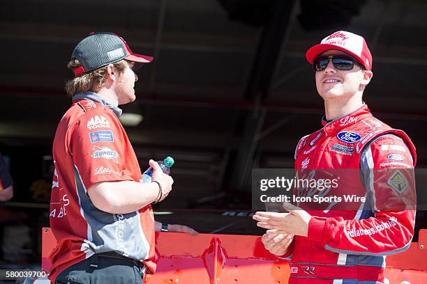 Ryan Reed gets ready to practice for the TREATMYCLOT.com 300 NASCAR Xfinity Series race at Auto Club Speedway in Fontana, CA.