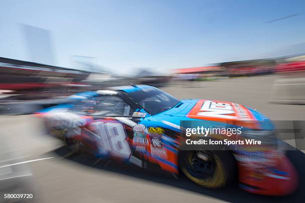 Kyle Busch gets ready to practice for the TREATMYCLOT.com 300 NASCAR Xfinity Series race at Auto Club Speedway in Fontana, CA.