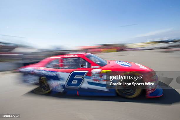 Darrell Wallace Jr gets ready to practice for the TREATMYCLOT.com 300 NASCAR Xfinity Series race at Auto Club Speedway in Fontana, CA.