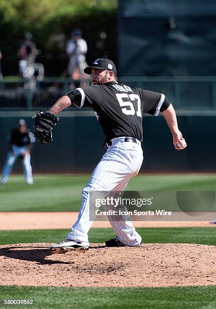 Chicago White Sox pitcher Zach Putnam during the spring training baseball game between the Los Angeles Dodgers and the White Sox at Camelback Ranch...