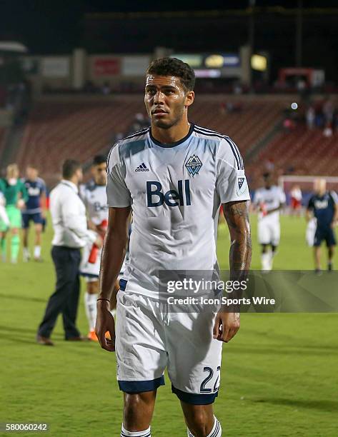 Vancouver Whitecaps Christian Dean walks off the field after the MLS game between the Vancouver Whitecaps FC and FC Dallas at Toyota Stadium in...