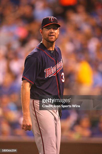 Minnesota Twins pitcher Mike Pelfrey [6139] leaves the field during a game against the Kansas City Royals at Kauffman Stadium in Kansas City, MO.