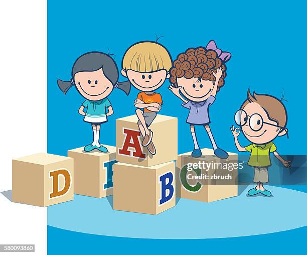 illustrazioni stock, clip art, cartoni animati e icone di tendenza di scuola per bambini - spelling