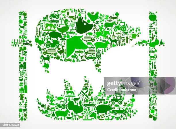 roasting pig farming and agriculture green icon pattern - livestock truck stock illustrations
