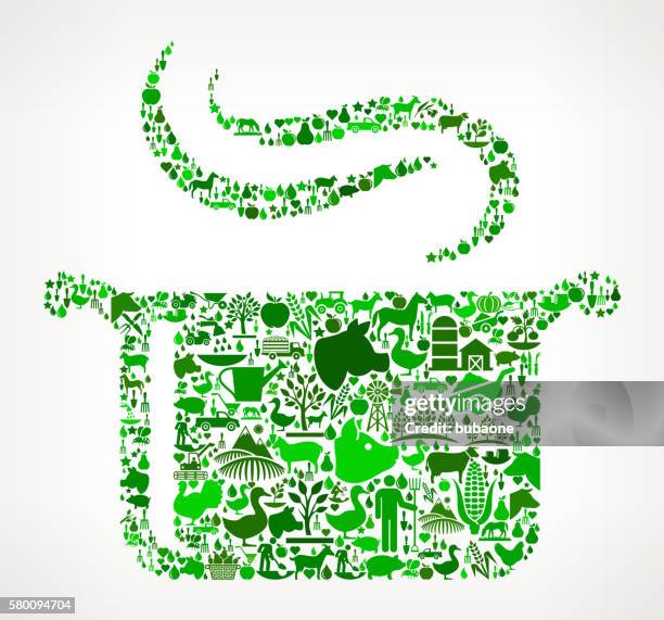 steam pot farming and agriculture green icon pattern - chicken sweet corn soup stock illustrations