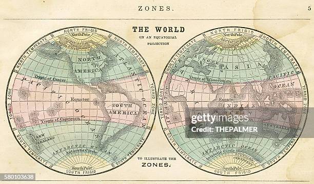 weltkarte in zonen 1856 - equator stock-grafiken, -clipart, -cartoons und -symbole