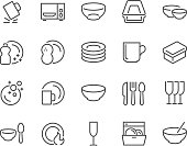 Line Dish and Plates Icons