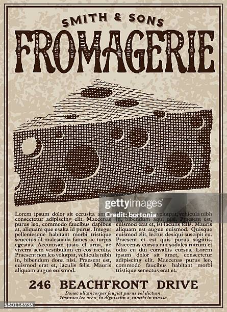 vintage victorian style fromagerie cheese shop advertisement - victorian font stock illustrations