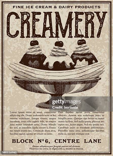 illustrations, cliparts, dessins animés et icônes de vintage victorian style ice cream shop publicité - glacier