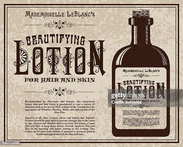 stockillustraties, clipart, cartoons en iconen met vintage victorian style lotion advertisement - zonnebrandcrème