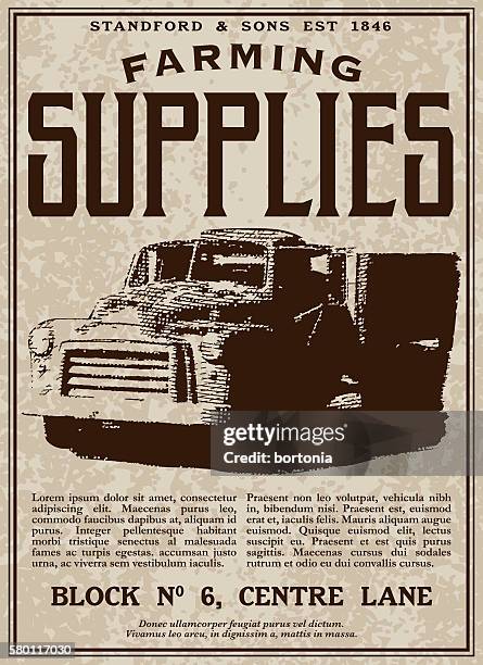 vintage victorian style farming supplies advertisement - old advertisement stock illustrations